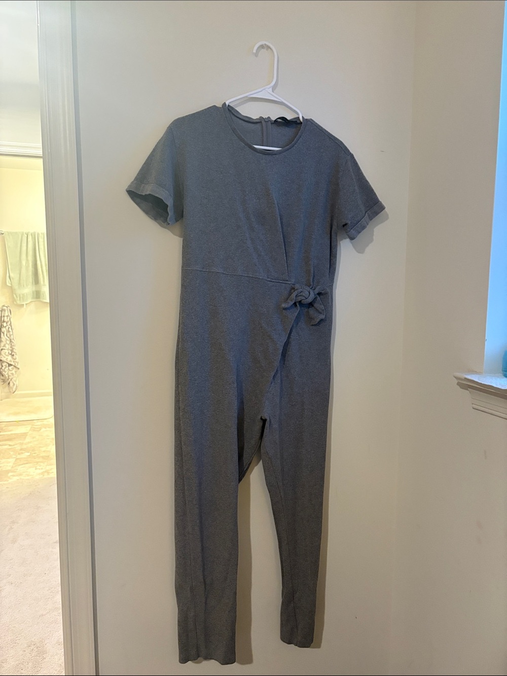Hatch Gray Short-Sleeve Tie-Waist Jumpsuit